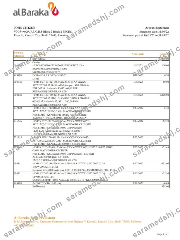 Pakistan Al Baraka bank statement